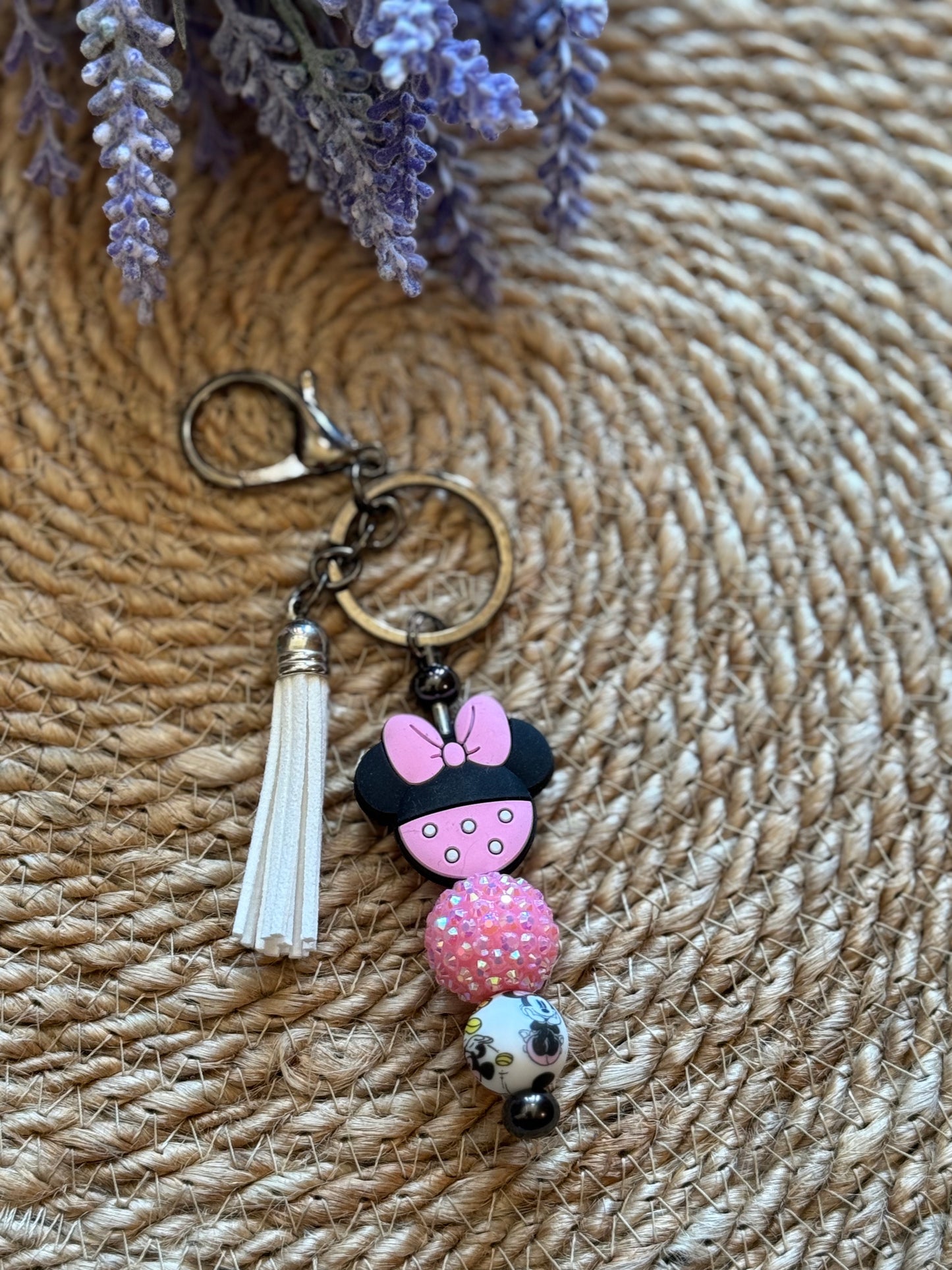 Girl Mouse Beaded Bar Keychain